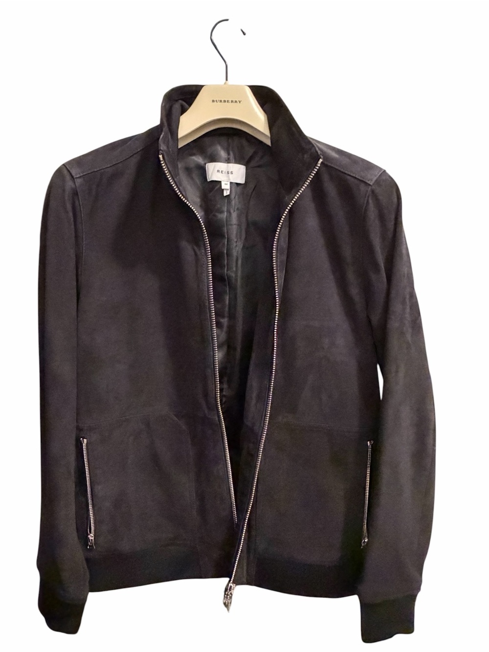 Reiss Men's navy blue Suede Zip-Front Jacket . Size M ( fitted ) New no tags